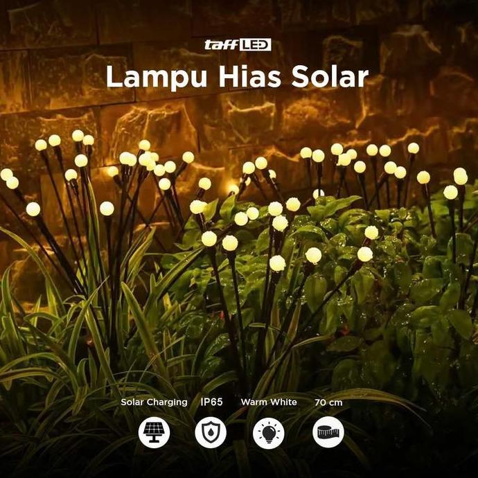 Warm White TaffLED Lampu Hias Taman Solar Panel LED Bentuk Bunga Firefly Waterproof Floor 10 Heads W