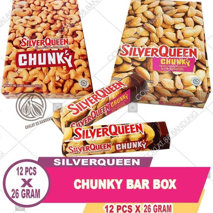 SILVERQUEEN CHUNKY BAR 1 BOX 12 X 26gr, COKLAT SILVERQUEEN CHUNKY BAR 26 gram SILVER QUEEN CHOCOLATE