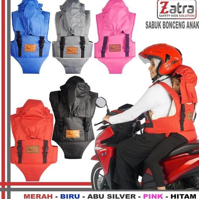 SABUK BONCENG ANAK ZATRA DENGAN TOPI DAN CELANA PENGAMAN BONCENGAN GENDONGAN MOTOR DEPAN BELAKANG