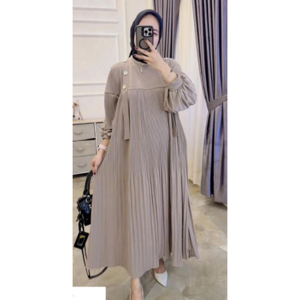 gamis plisket kaos knit rajut import tebal cantik Termurah
