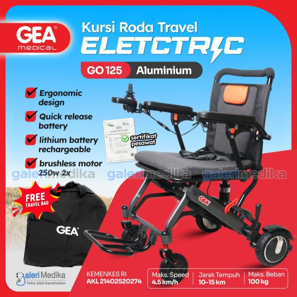 Kursi Roda Travel Elektrik GEA GO-125 Electra PORTABLE + Handle Roda Anti BOCOR