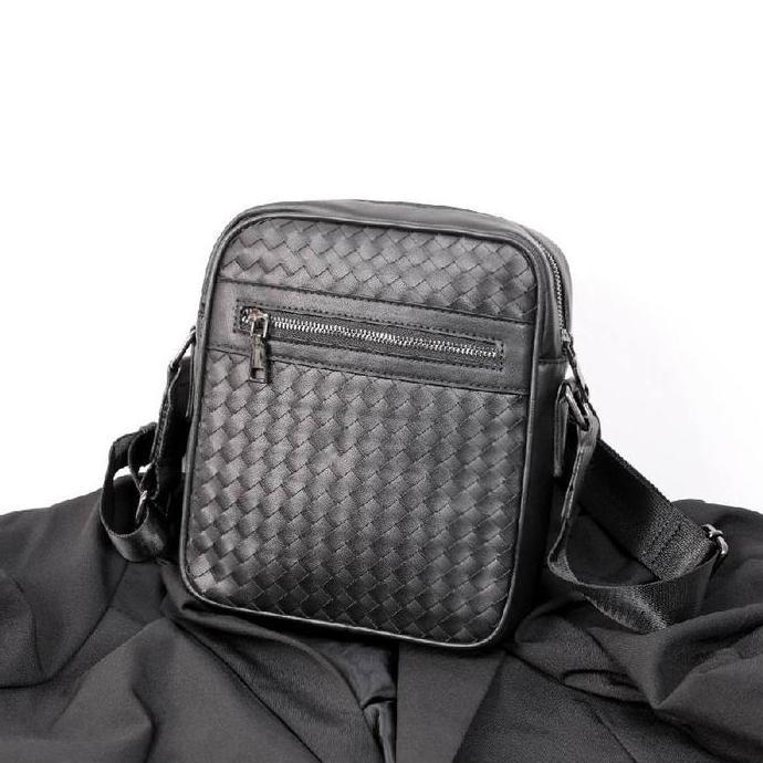 Ready Leather Concept Henz Tas Selempang Anyaman Kulit Pria Tas Kulit Cowok Hitam | Original 100%