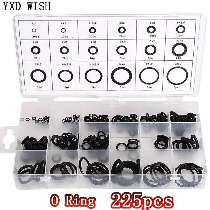 Lansungkirim- Karet O Ring Set 1Box 225 Pcs 15 Type Seal O Ring Rubber Besar Kecil