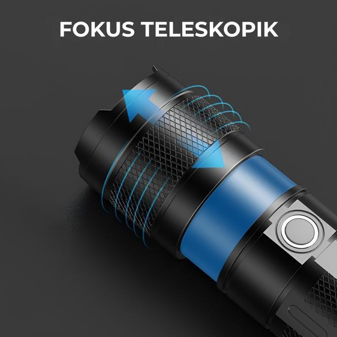 Puncakx- H2S Senter Led Laser Cas Cob Zoom In Out 9 Mode Waterproof Hs-S86