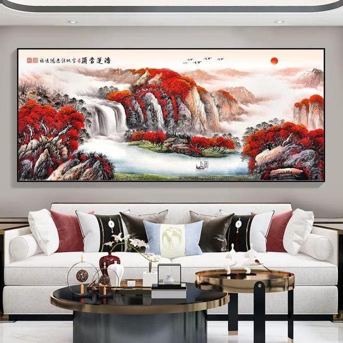 Terlaris Lukisan Kantor Porcelain Painting Cina Kaligrafi Pemandangan Indah Fengshui