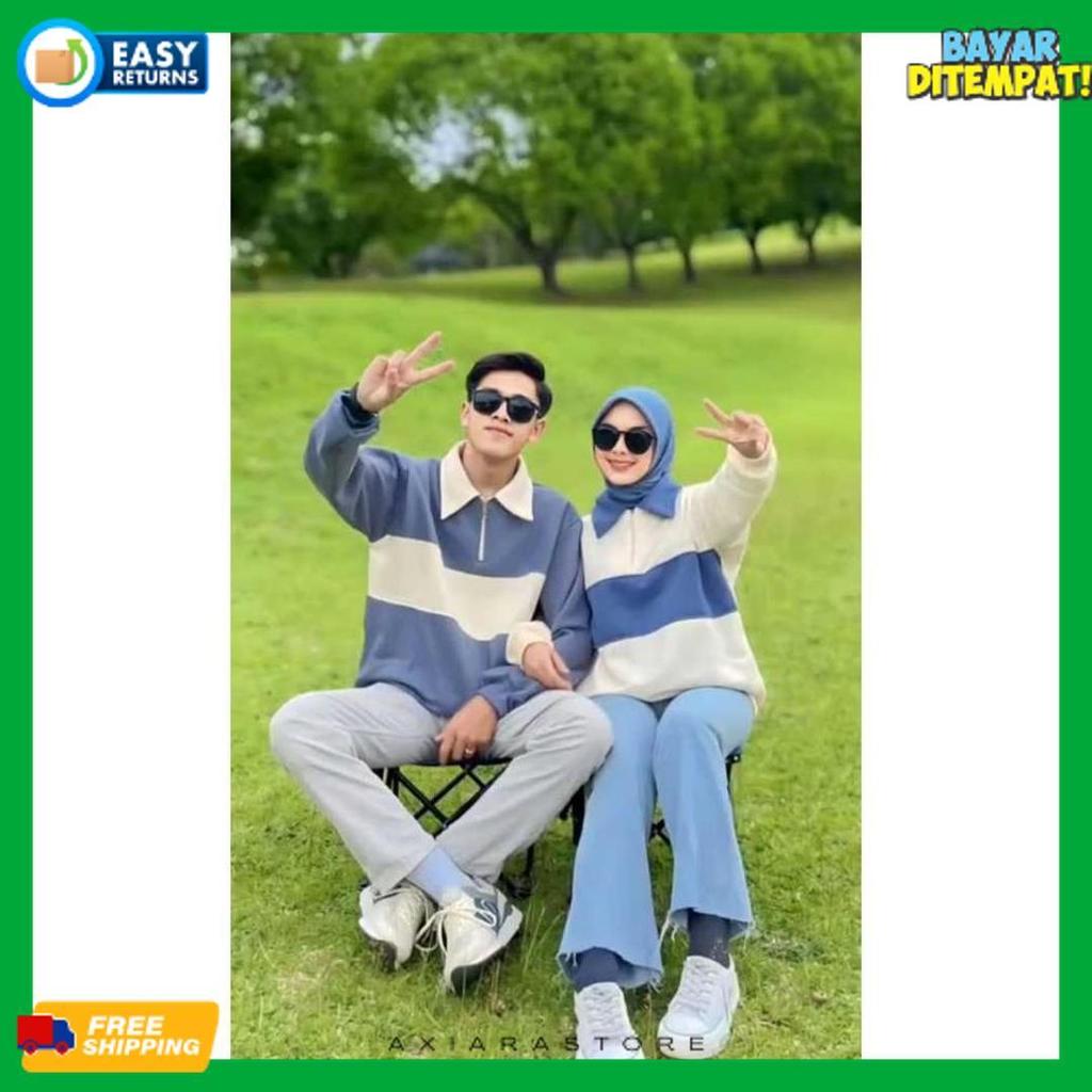 Rugby Couple Sweater Kombinasi - Baju Couple Pasangan Kekinian Pria Wanita Diskon Imlek