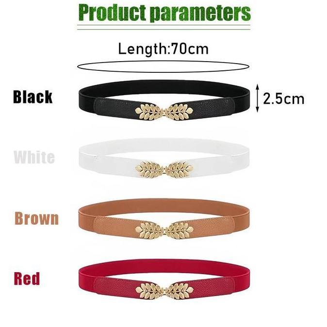 ORIZA Sabuk Pinggang Wanita Motif Daun Premium - Ikat Pinggang Elastis Korea 4 Warna (Putih/Hitam/Me