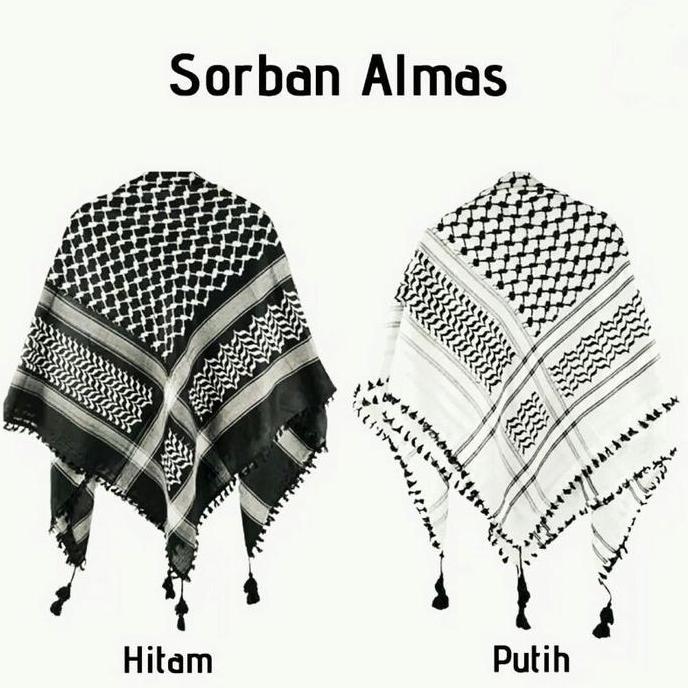 Sorban Almas Sorban Arifat Sorban Segi Empat Putih Hitam Premium LA