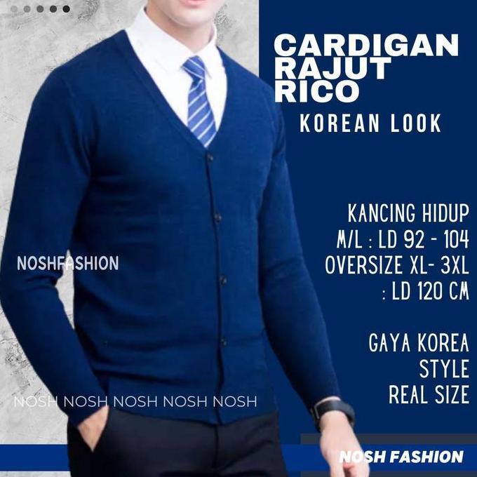 Sweater Cardigan Pria Rajut Vneck Ricco / Outer Kardigan Cowok Rajut KNitted V-Neck NOSH Fashion