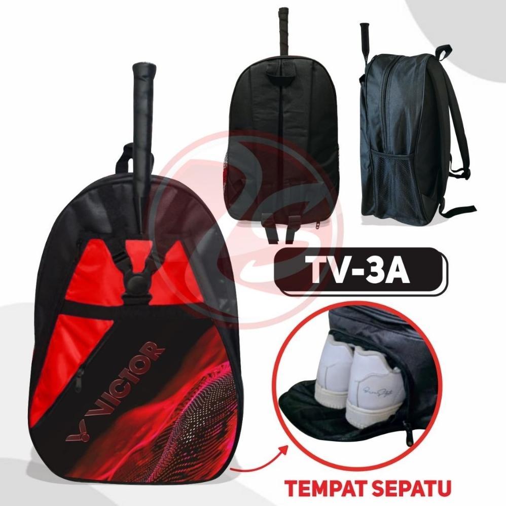 Tas raket bulutangkis ransel badminton tas punggung latihan bulutangkis ransel hitam list merah dan 