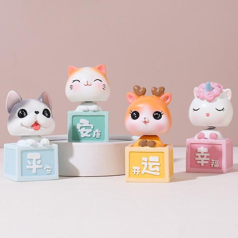 Bobble Head Kepala Goyang - Pajangan Dashboard Mobil Dekorasi Aksesoris Kucing Rusa Unicorn Anjing