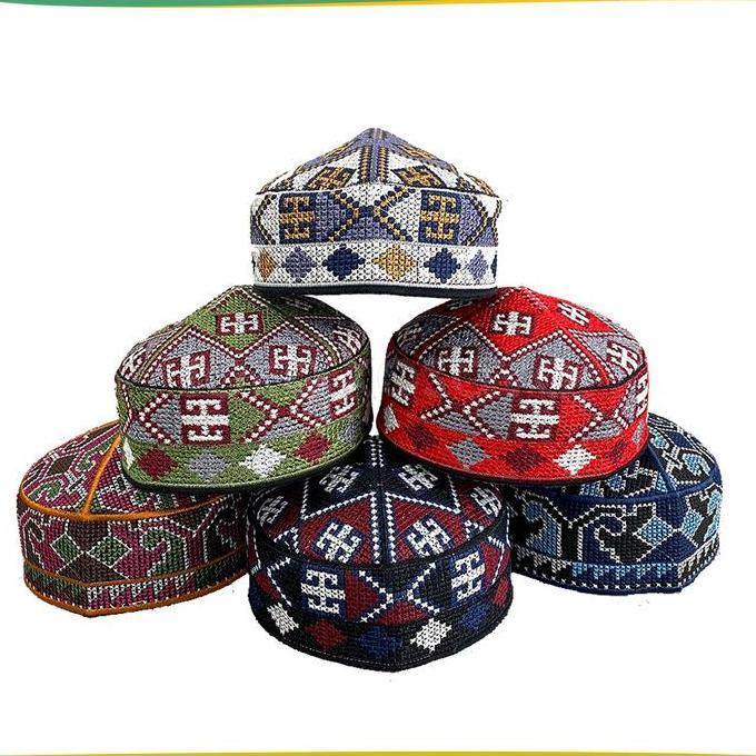 GROSIR (10 Pcs) Peci PAKISTAN Motif Ovais Cap Bordir Kopiah Haji Sholat Santri Pria Dewasa Anak Laki
