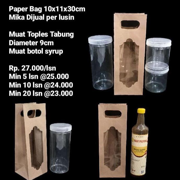 Paper Bag 10x11x30cm Mika Cocok utk Botol Syrup Dijual per lusin