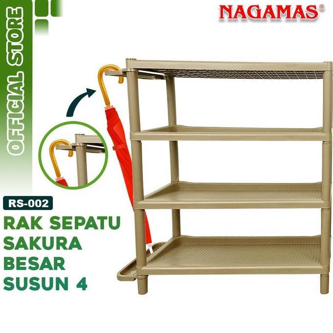 Nagamas Rak Sepatu Premium Sakura Besar 4 Susun / Rak Sepatu 4 Susun / Rak Serbaguna Plastik