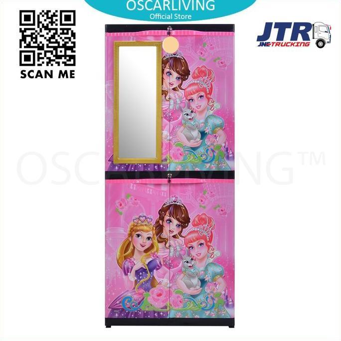 Sinbak Lemari Plastik + Kaca Motif Princess/Lemari Pakaian Multifungsi