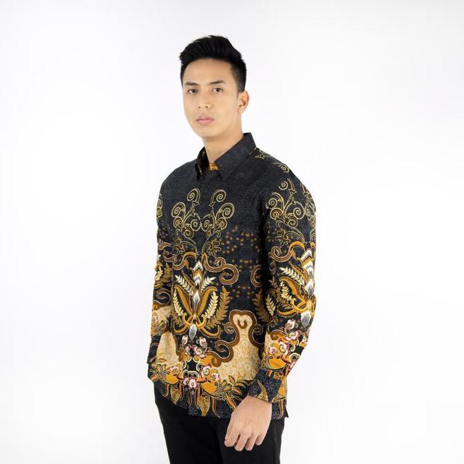 RICARDO Kemeja Batik Pria Hitam Lengan Panjang 32581 Best Quality