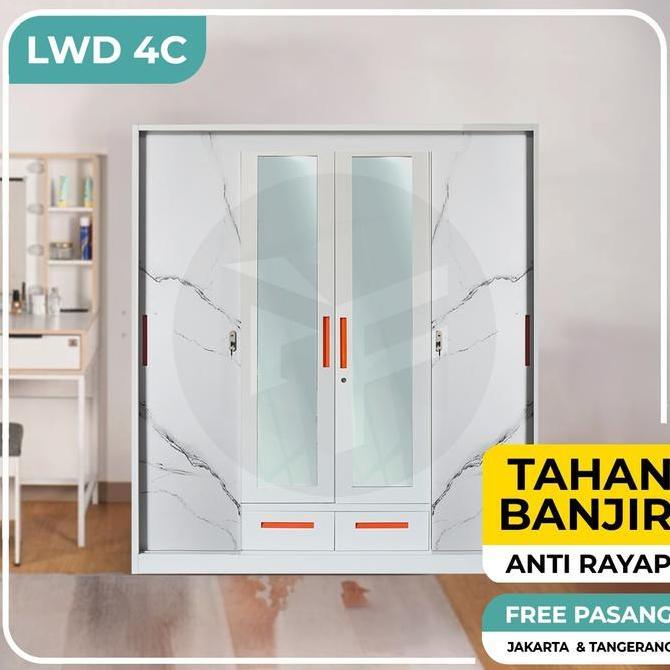 Lemari Pakaian Besi 4 Pintu Lemari Sliding Lemari Besi Lemari Kaca Lemari Baju Metal Lwd