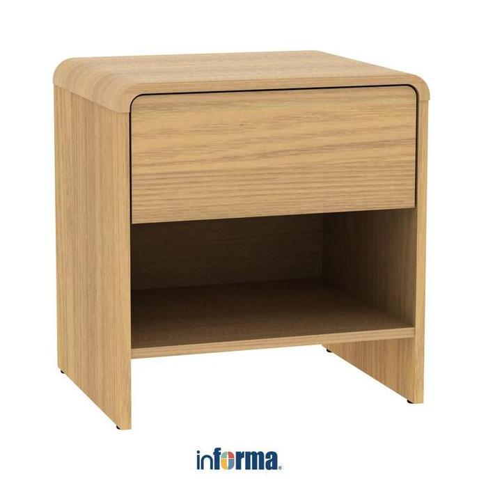Informa Raphael Nakas - Cokelat Oak Meja Samping Meja Tidur Laci Tempat Kabinet Bedside Table Mebel