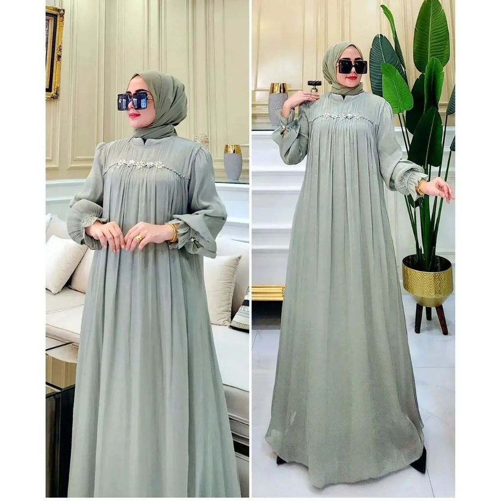 Gamis Terbaru 2024 Sadrina Dress Gamis Pesta Mewah Elegan Baju Gamis Ceruty Premium Jumbo Ld 120