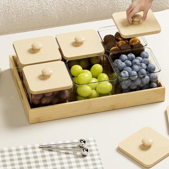 Toples Set Nampan Desain Kayu Aestetic Toples Lebaran Minimalis Set Nampan Toples Penyimpanan Makana