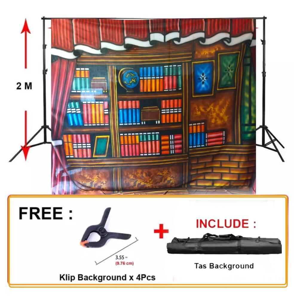 PAKET Background Foto wisuda / rak buku ukuran 2,5x3M With Stand