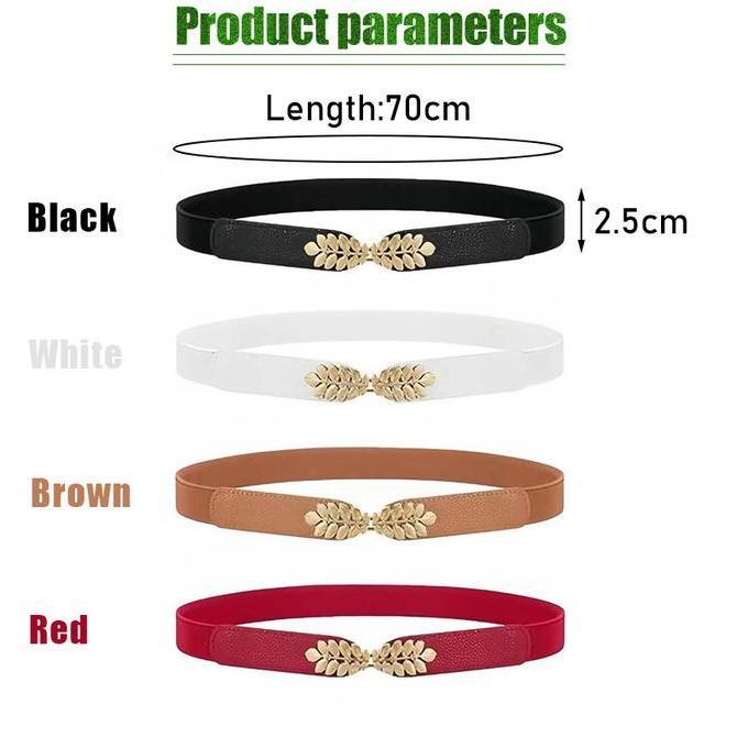 YOXLY Sabuk Pinggang Wanita Motif Daun Premium - Ikat Pinggang Elastis Korea 4 Warna (Putih/Hitam/Me