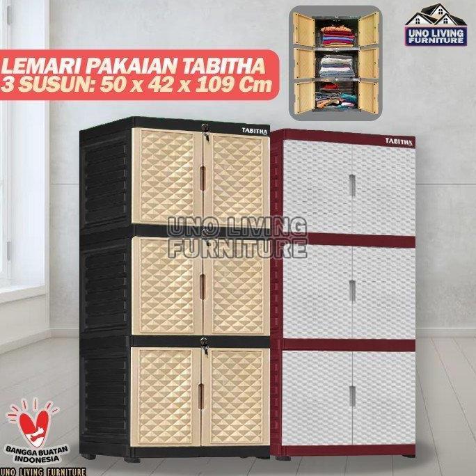 LEMARI PAKAIAN PLASTIK 3 SUSUN FULL KUNCI LEMARI TABITHA TABITHA