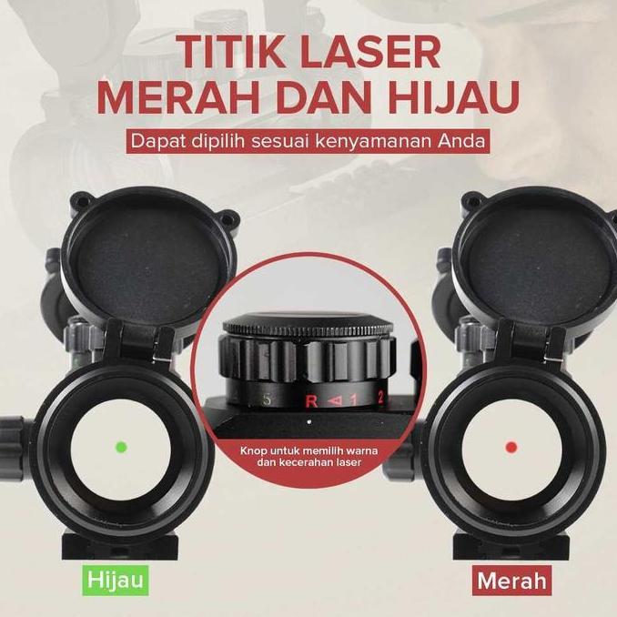 TEROPONG BIDIK LASER OPTICAL SHT RIFLE SCOPE RED GREEN DOT 3X ZOOM