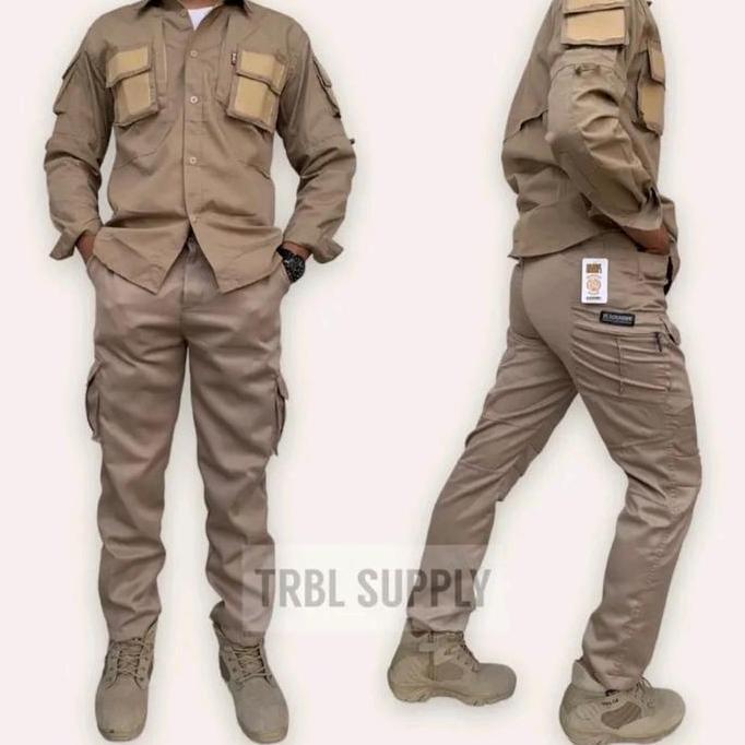 Seragam Stelan Kemeja tactical 511 dan celana tactical Bhk warna Cream Cewe Cowo | Kemeja 511 Lengan