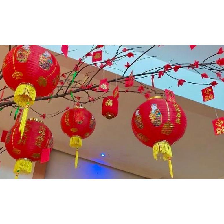 Lampion Imlek 25Cm Motif Anak Kongsi Kain China Dekorasi Tahun Baru Cina Lantern 10 Inch Lampion Mer