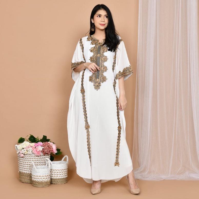 Terbaru Baju Kaftan Wanita Terbaru 2022 Lebaran Full Bordir Warna Hitam Putih Merah Maroon Untuk Pes