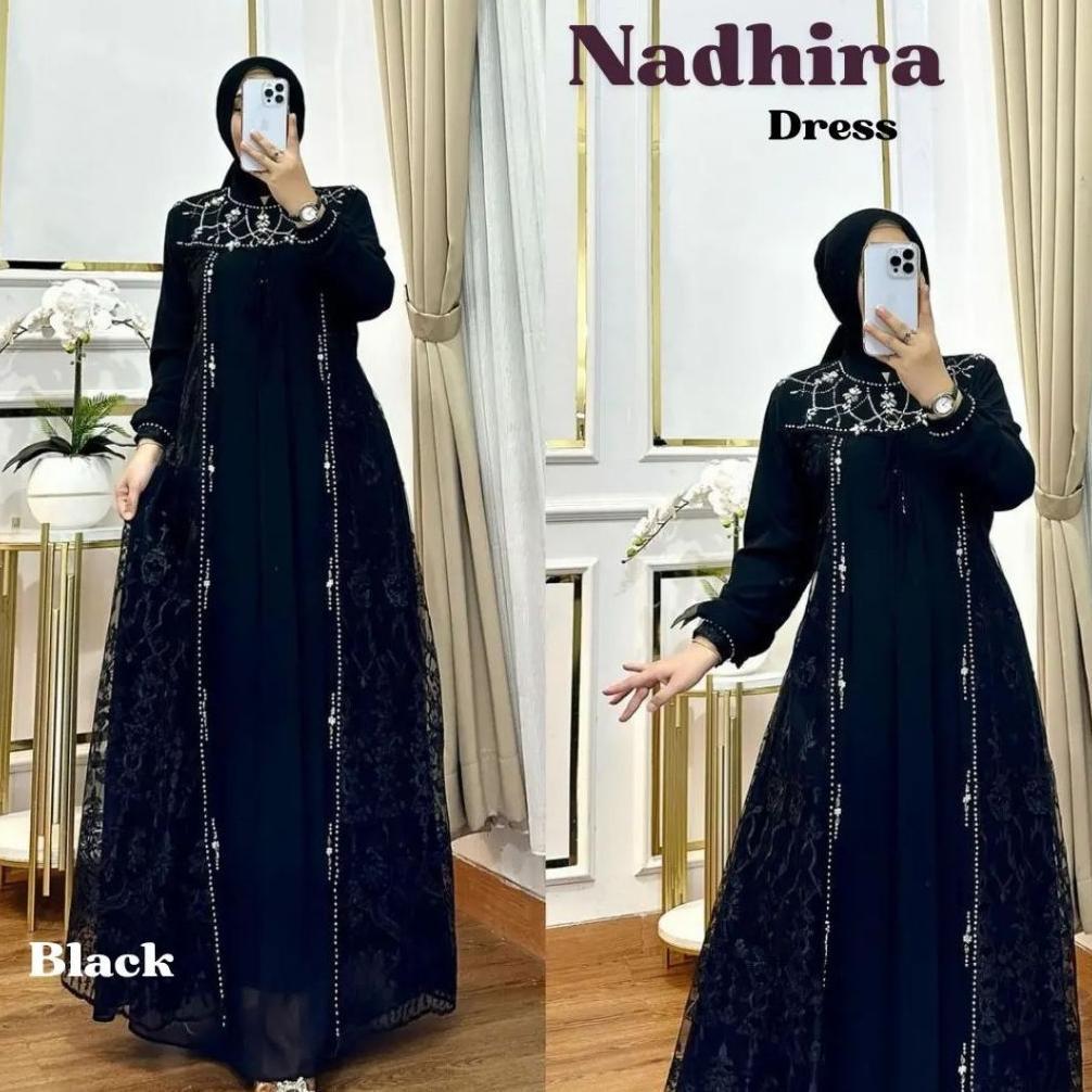 hot sale gamis brokat nadira dress bahan ceruty babydoll mix brukat gamis pesta mewah kondangan leba