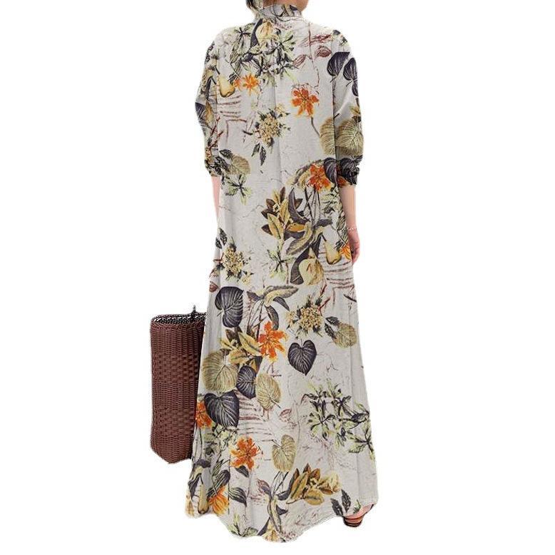 TERBARU GDTima Katun Gamis Motif Bunga Terbaru Midi Dress Muslim Lengan Panjang Dress
