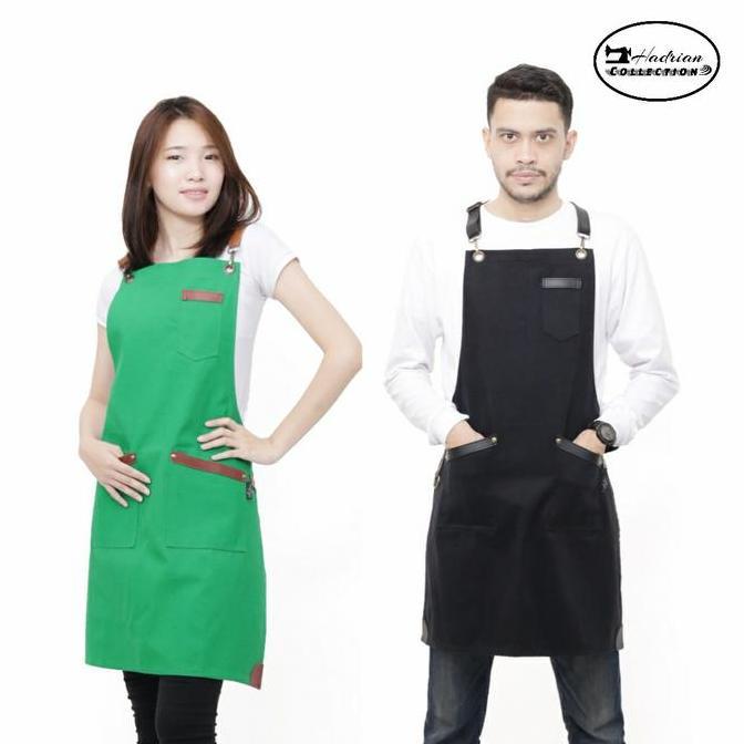 Apron Kanvas Barista Hijau & Hitam