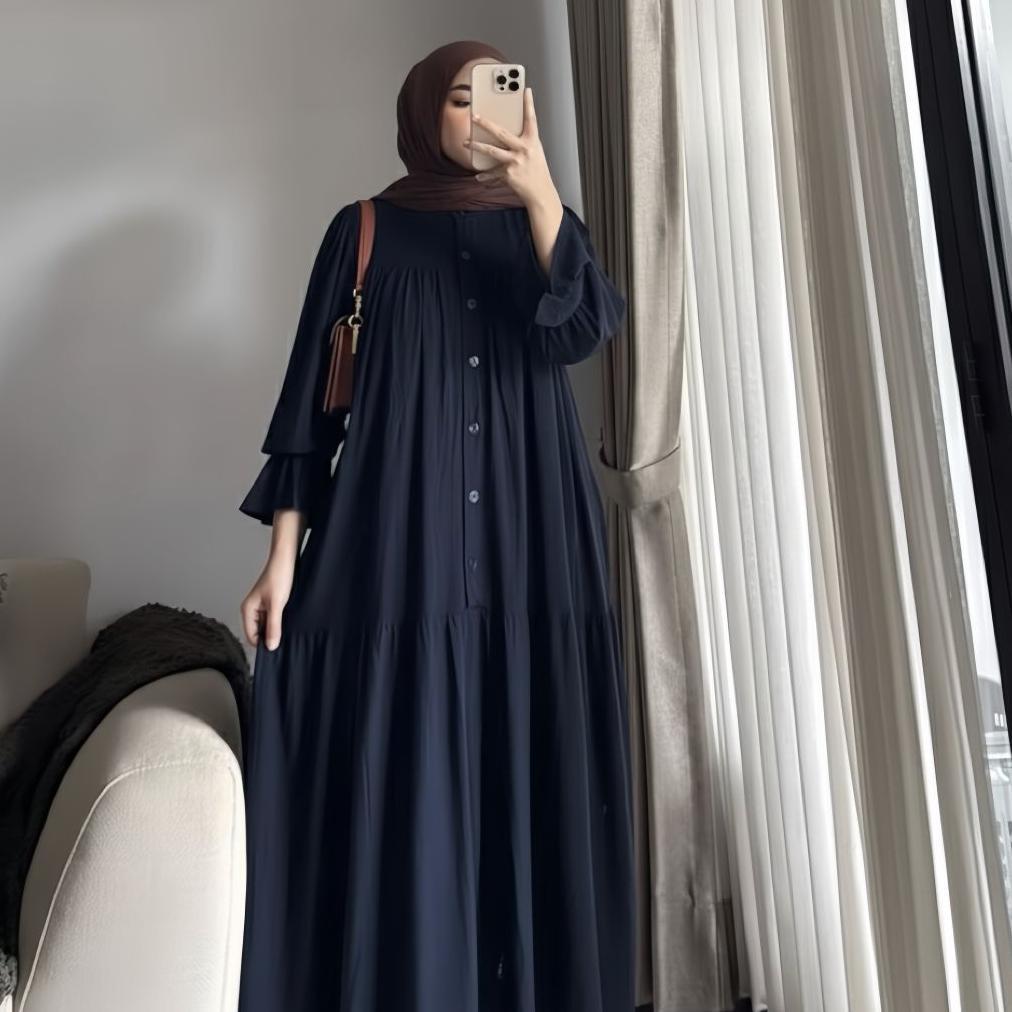 PROMO TERBARU NAGITA DRESS GAMIS RAYON TWILL - GAMIS LEBARAN MODEL LENGAN BALON KANCING DEPAN BUSUI 