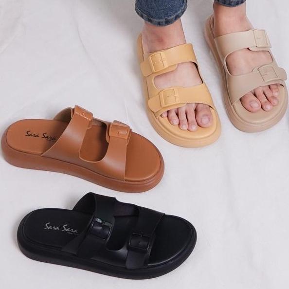DV96 - JOI Sandal Wanita Wedges Birken Tinggi 3cm Size 36 - 40 Casual Sendal Cewek Platform Gesper 3