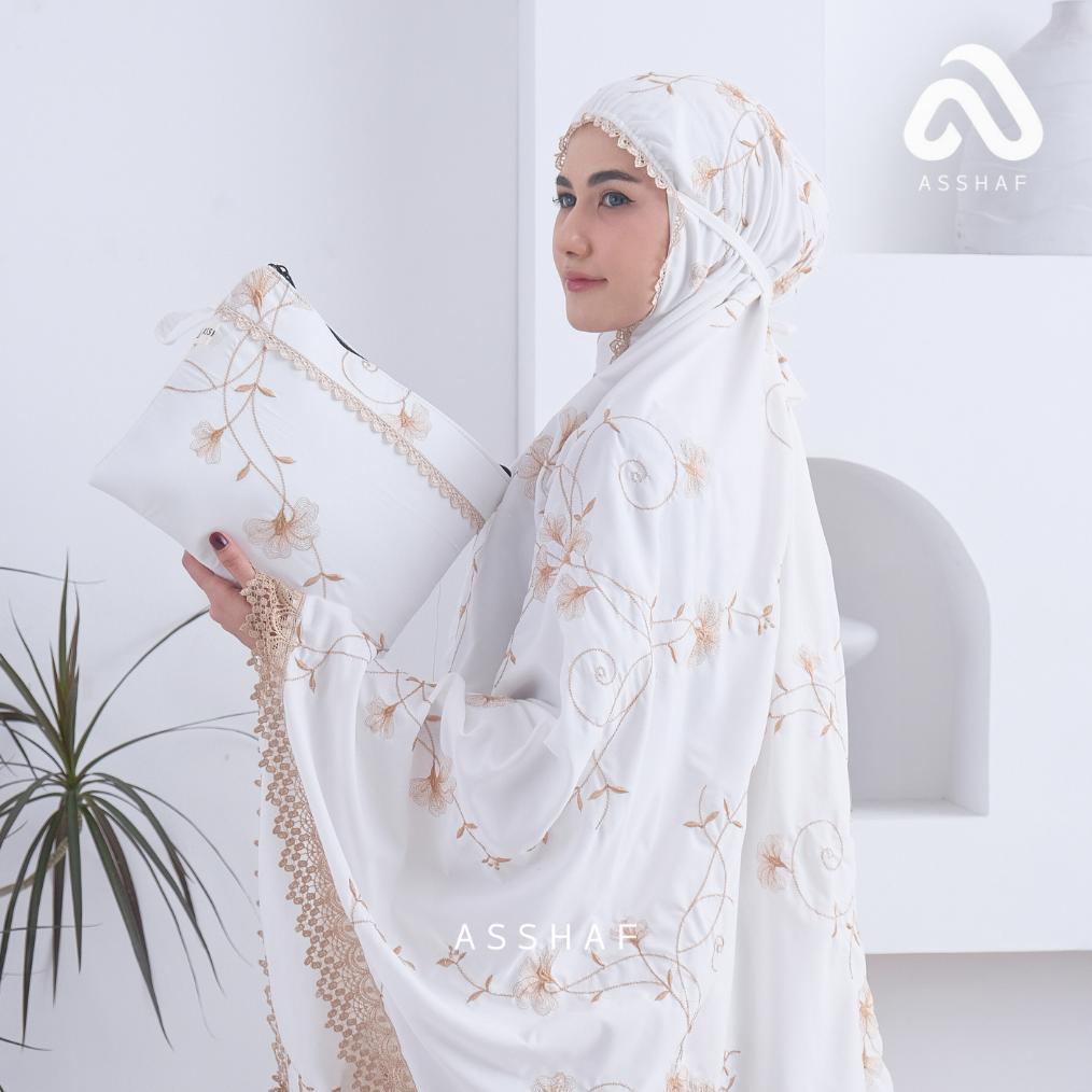 ASSHAF - Mukena Dewasa Katun Bordir Bunga Amarilis Renda Cantik