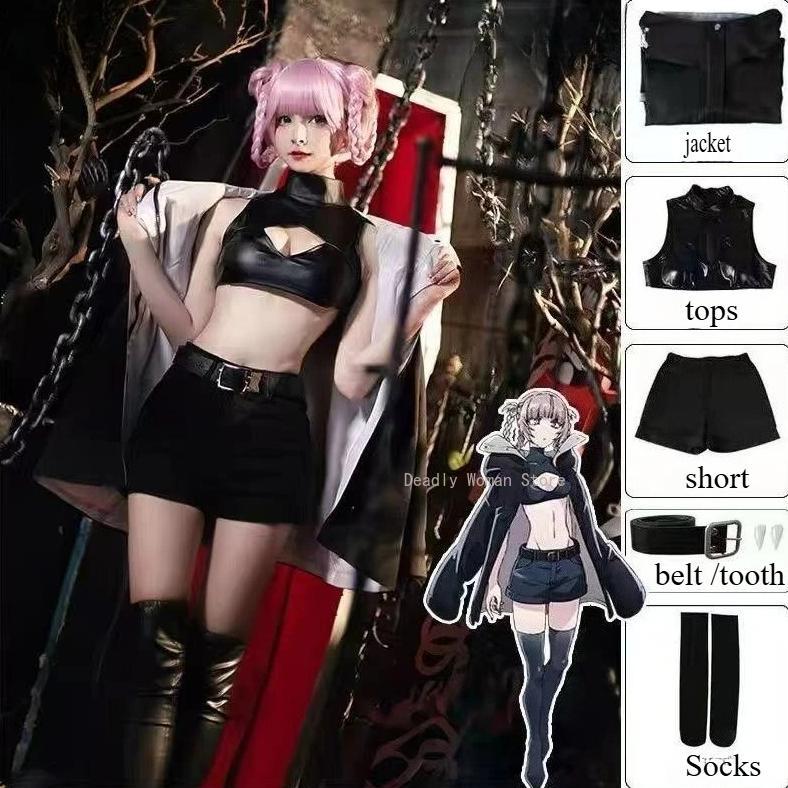  Nanakusa Nazuna Cosplay Costume Wig Trench Jacket Anime CALL OF THE NIGHT Cosplay Halloween Carniva