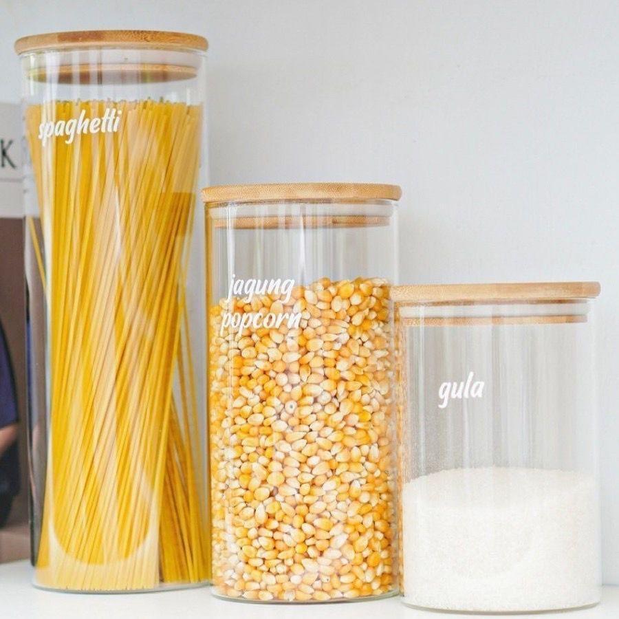 Toples Kaca Set Sealed Tank Tutup Kayu / Toples Kaca Isi 3