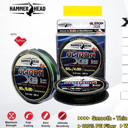 Senar PE Teflon X8 Hammerhead Ultron 300 meter-Senar Braided