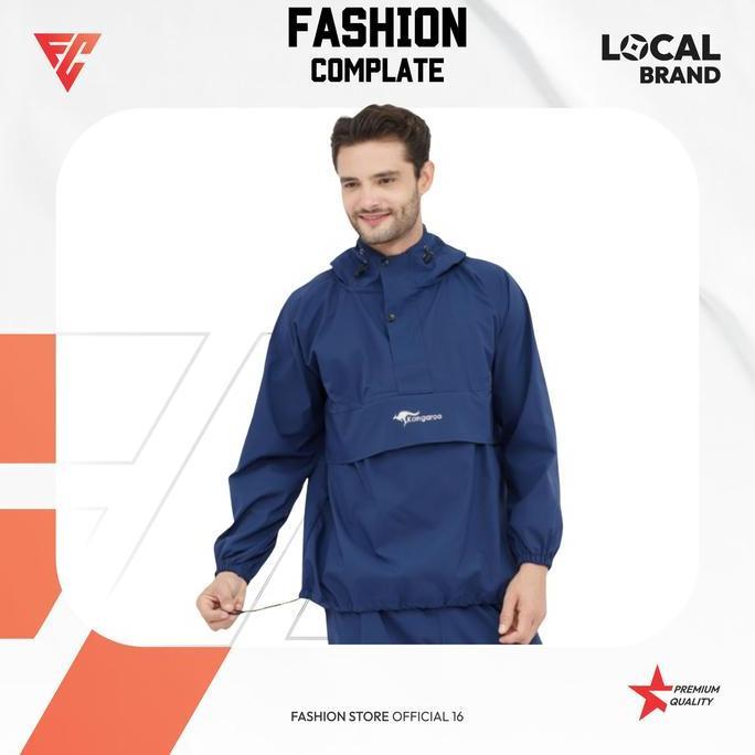 Jaket Jas Hujan Pria Setelan Mantel Saku Kangaroo Raincoat Premium