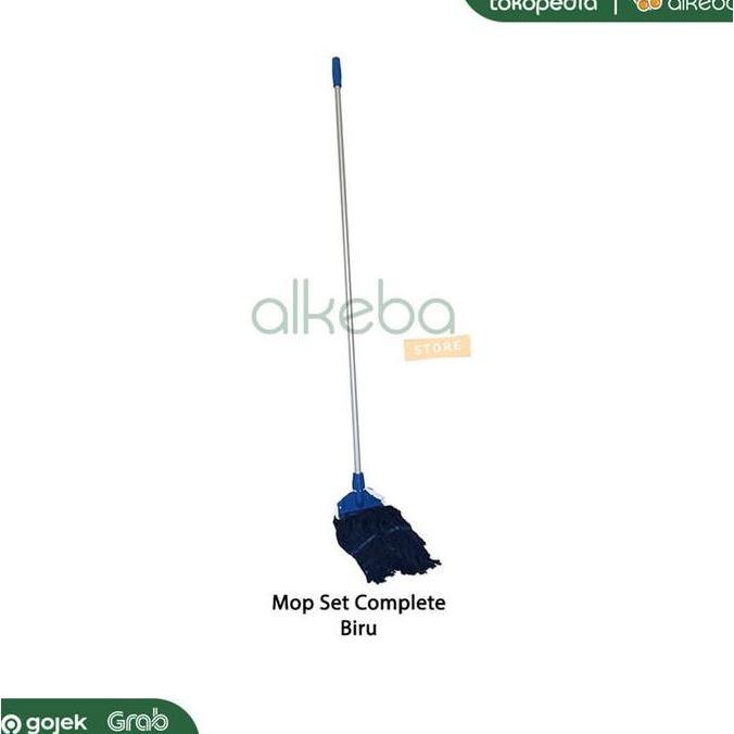 Mop Pel Set Komplit Biru / tongkat + mop holder + kain refill mop biru