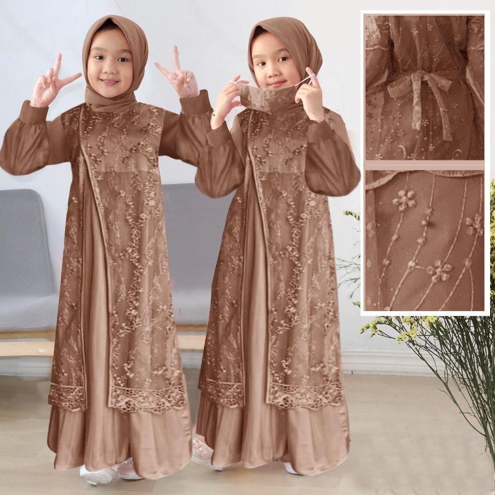 Gamis anak brokat perempuan model baru kid muslim fashion Kiyara Murah