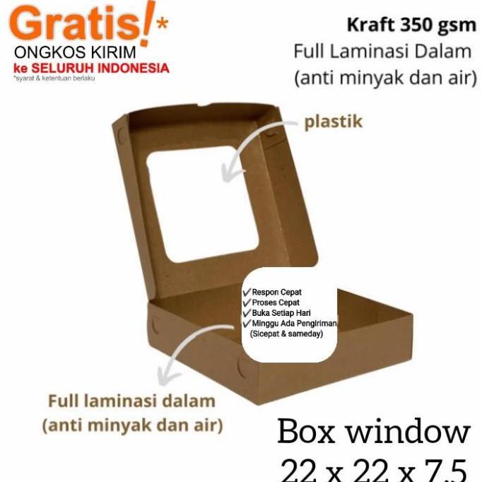 Dus kraft coklat 22x22x7,5 Laminasi / box Kotak nasi / kotak Kue cake