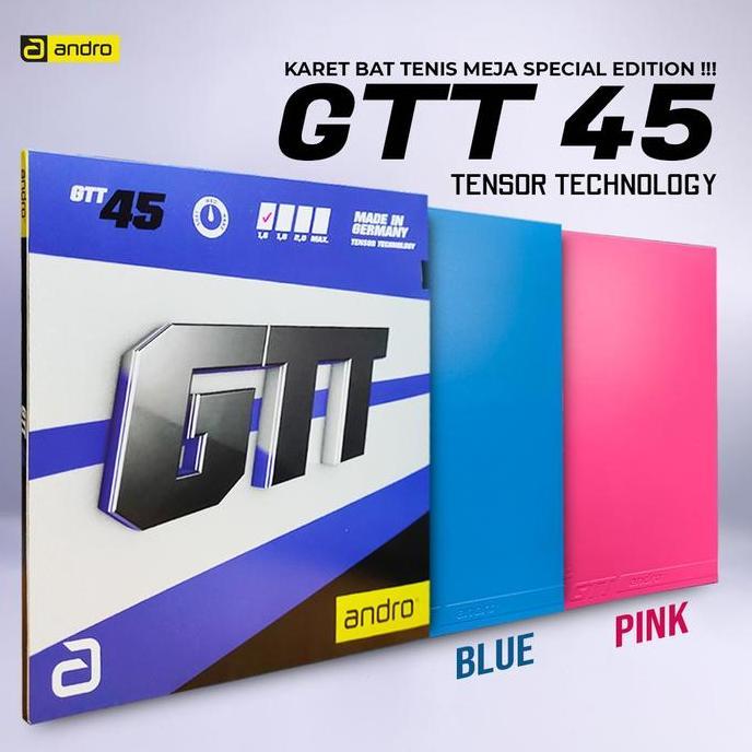 TERBARU - Karet Bat Tenis Meja Pingpong Andro GTT 45 Blue Tensor Technology