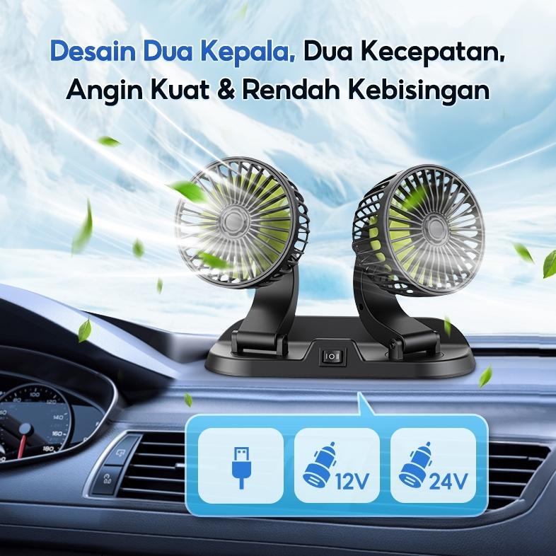Discount SOARFLY Kipas Angin Mobil 3 Kepala 12/24V Kipas Pendingin Truck USB Dashboard Rotasi 360 Fa