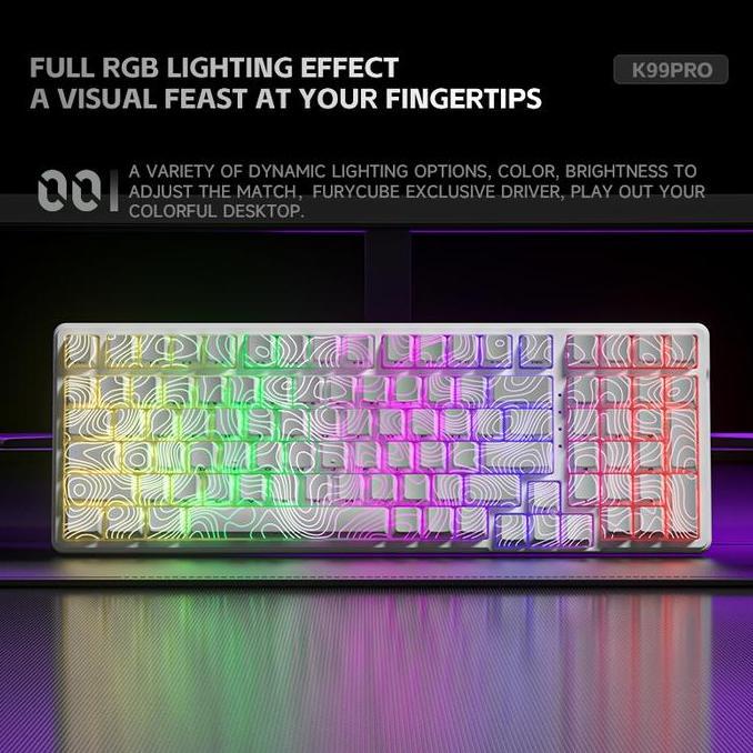 BEBAS ONGKIR - FURYCUBE K99 PRO Contour Mechanical Keyboard Wireless Keyboard 8000 mAh Full RGB Ligh