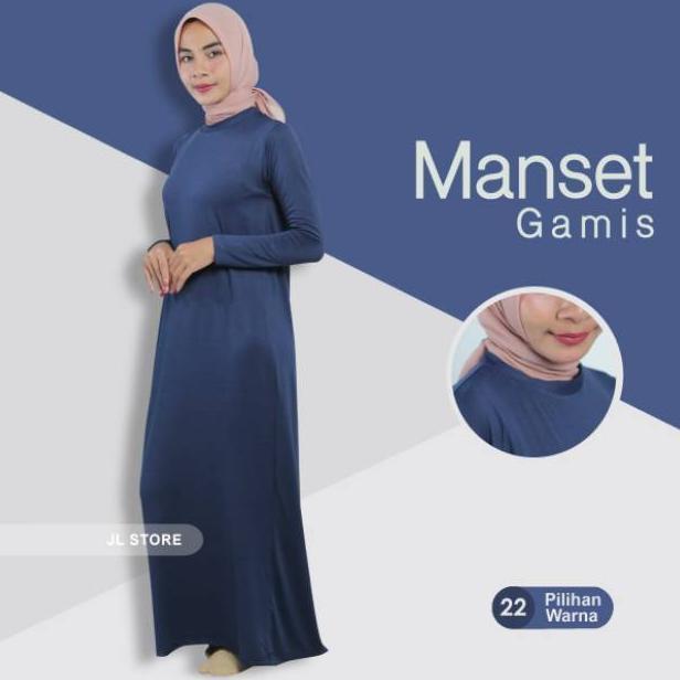 Manset Gamis daleman wanita polos lengan panjang bahan spandek dan kaos