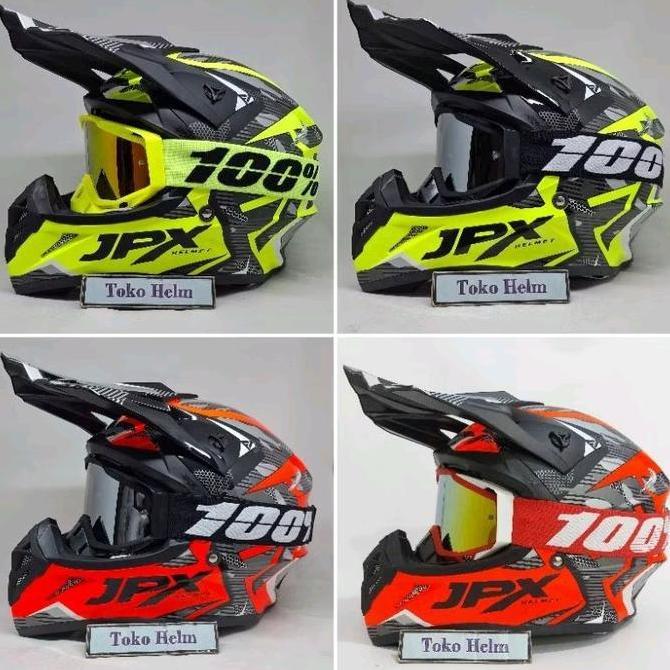 Helm JPX CROSS FOX 1 motif X35 plus Kacamata goggle 100 percent
