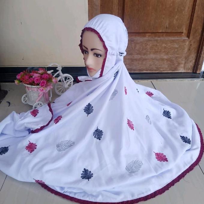 Disiniaja- Mukena Dewasa Model Terusan Katun Bordir Daun Adem Lembut